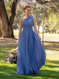 NumberSea - Bridesmaid Dress A - Line One - Shoulder Floor - Length Chiffon