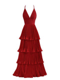 NumberSea - Bridesmaid Dress A - Line Tiered Floor Length Chiffon