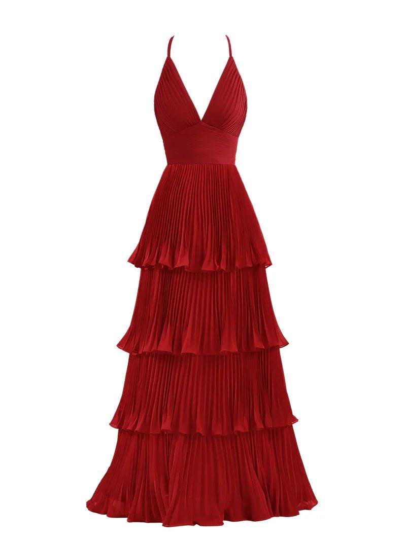 NumberSea - Bridesmaid Dress A - Line Tiered Floor Length Chiffon