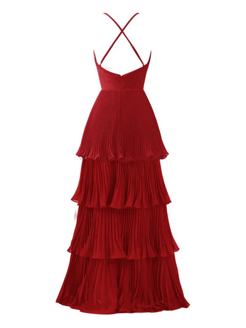 NumberSea - Bridesmaid Dress A - Line Tiered Floor Length Chiffon