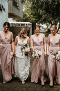 NumberSea - Bridesmaid Dress Chic V Neck Sleeveless Long Bridesmaid Dresses Simple Floor Length