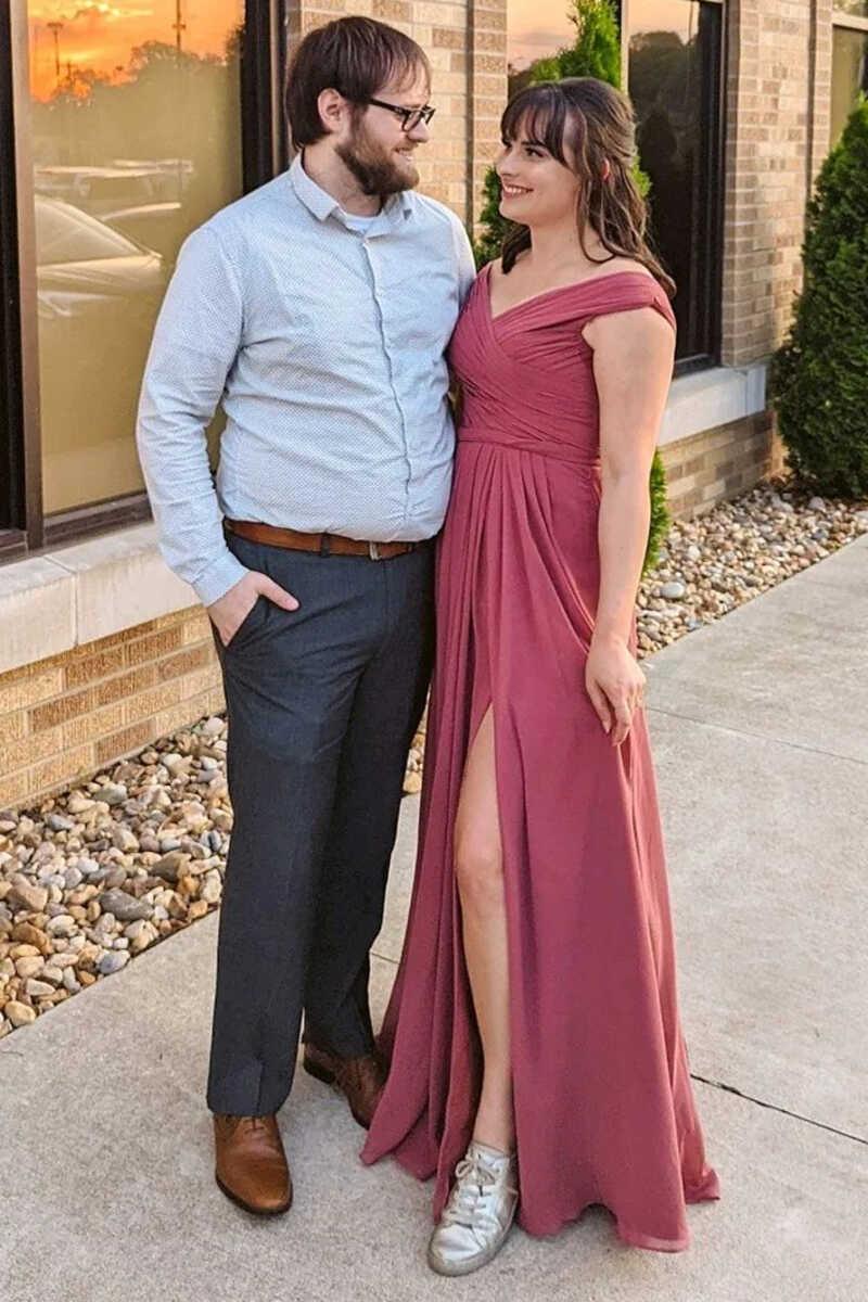 NumberSea - Bridesmaid Dress Chiffon Off - the - Shoulder Long with Slit