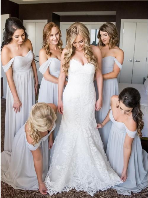 NumberSea - Bridesmaid Dress Off - the - Shoulder Ruched Chiffon Long