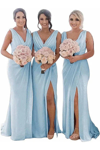 NumberSea - Bridesmaid Dress Rust Sheath Chiffon Ruched Long with Slit