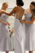NumberSea - Bridesmaid Dress Satin Sheath Lace - Up Back