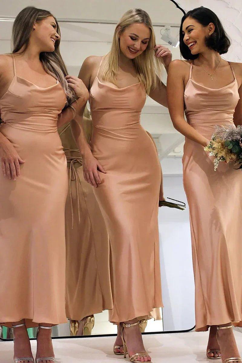 NumberSea - Bridesmaid Dress Satin Sheath Lace - Up Back