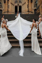 NumberSea - Bridesmaid Dress Sheath Chiffon Ruched Long with Slit
