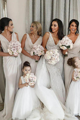 NumberSea - Bridesmaid Dress Sheath Chiffon Ruched Long with Slit