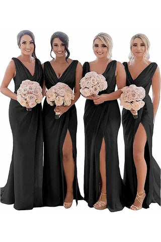 NumberSea - Bridesmaid Dress Sheath Chiffon Ruched Long with Slit