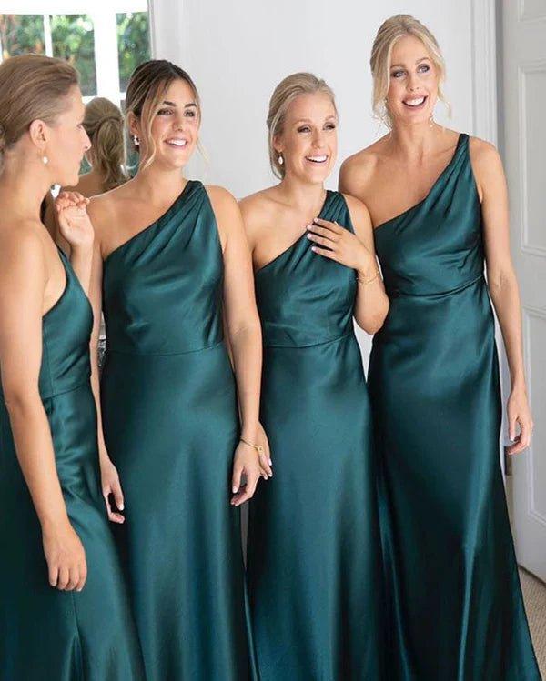 NumberSea - Bridesmaid Dress Sheath One Shoulder Silk Satin Sleeveless Long