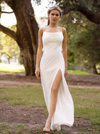 NumberSea - Bridesmaid Dress Spaghetti Straps Slip with Open Back and Slit
