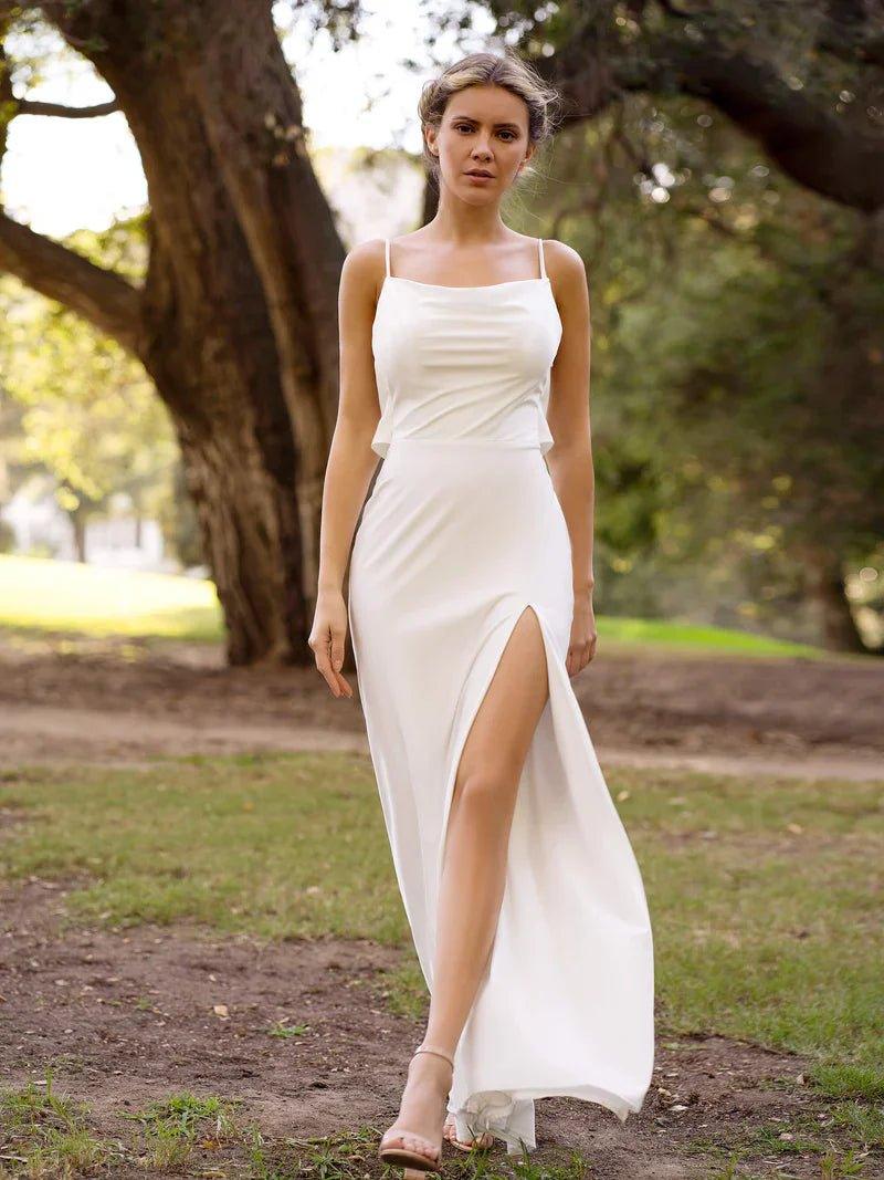 NumberSea - Bridesmaid Dress Spaghetti Straps Slip with Open Back and Slit