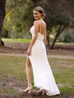 NumberSea - Bridesmaid Dress Spaghetti Straps Slip with Open Back and Slit