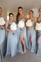 NumberSea - Bridesmaid Dress Straps Cowl Neck Satin Long with Slit