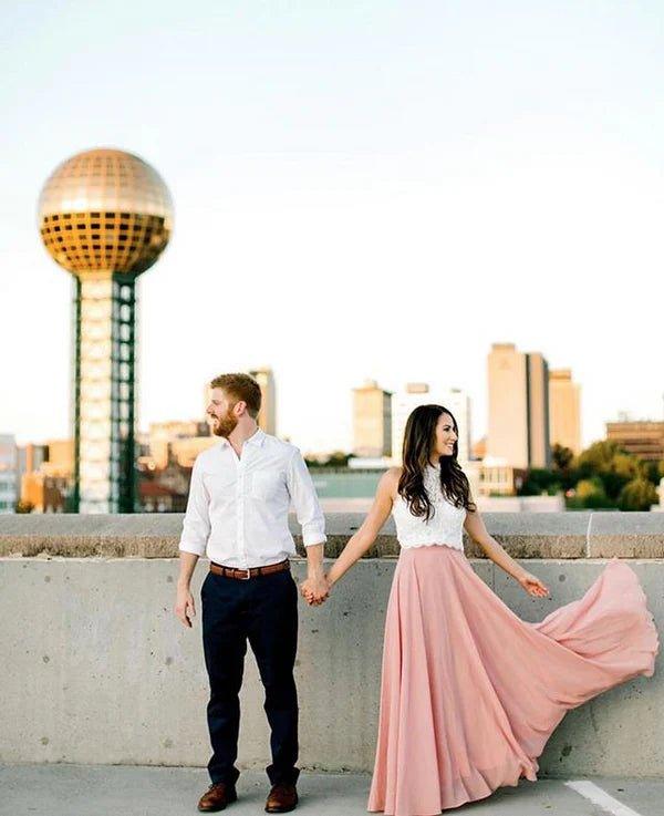 NumberSea - Bridesmaid Dresses 2 Piece Lace and Chiffon Long Beach