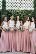 NumberSea - Bridesmaid Dresses 2 Piece Lace and Chiffon Long Beach