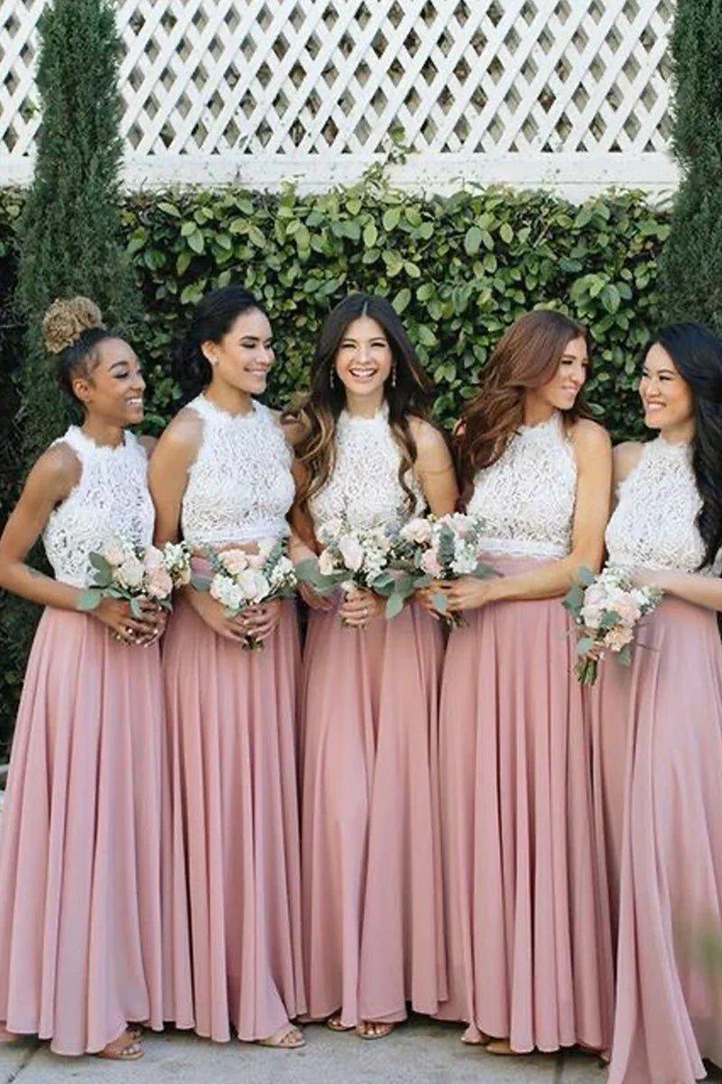NumberSea - Bridesmaid Dresses 2 Piece Lace and Chiffon Long Beach