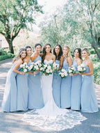 NumberSea - Bridesmaid Dresses Charming A - Line Halter Sky Blue Chiffon Long