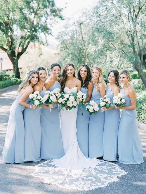 NumberSea - Bridesmaid Dresses Charming A - Line Halter Sky Blue Chiffon Long