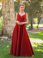 NumberSea - Bridesmaid Dresses Deep V - neck A - line Floor Length Dress