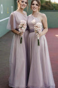 NumberSea - Bridesmaid Dresses Elegant A - Line One Shoulder Long