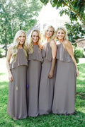 NumberSea - Bridesmaid Dresses Jewel Chiffon and Ruffles Long