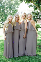 NumberSea - Bridesmaid Dresses Jewel Chiffon and Ruffles Long