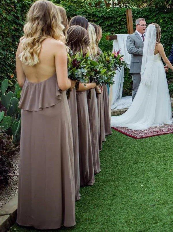 NumberSea - Bridesmaid Dresses Jewel Chiffon and Ruffles Long