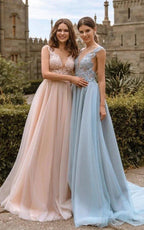 NumberSea - Bridesmaid Dresses Lace V Neck Sexy Illusion Back Tulle Dresses