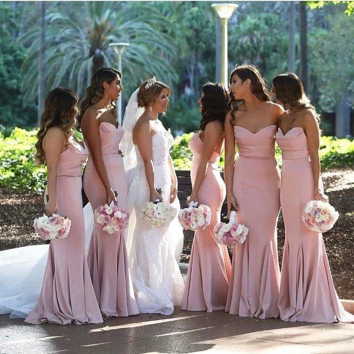 NumberSea - Bridesmaid Dresses Mermaid Strapless Blush Satin Party