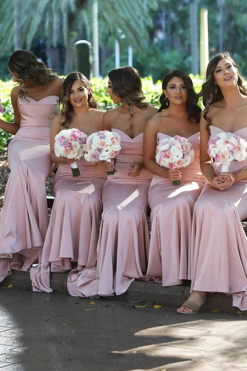NumberSea - Bridesmaid Dresses Mermaid Strapless Blush Satin Party