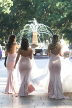 NumberSea - Bridesmaid Dresses Mermaid Strapless Blush Satin Party