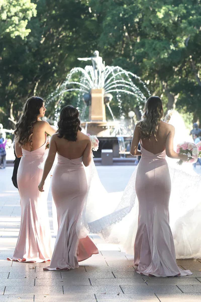 NumberSea - Bridesmaid Dresses Mermaid Strapless Blush Satin Party