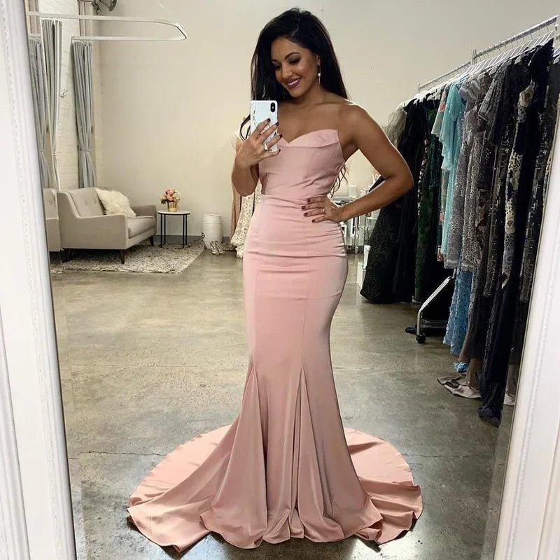 NumberSea - Bridesmaid Dresses Mermaid Strapless Blush Satin Party