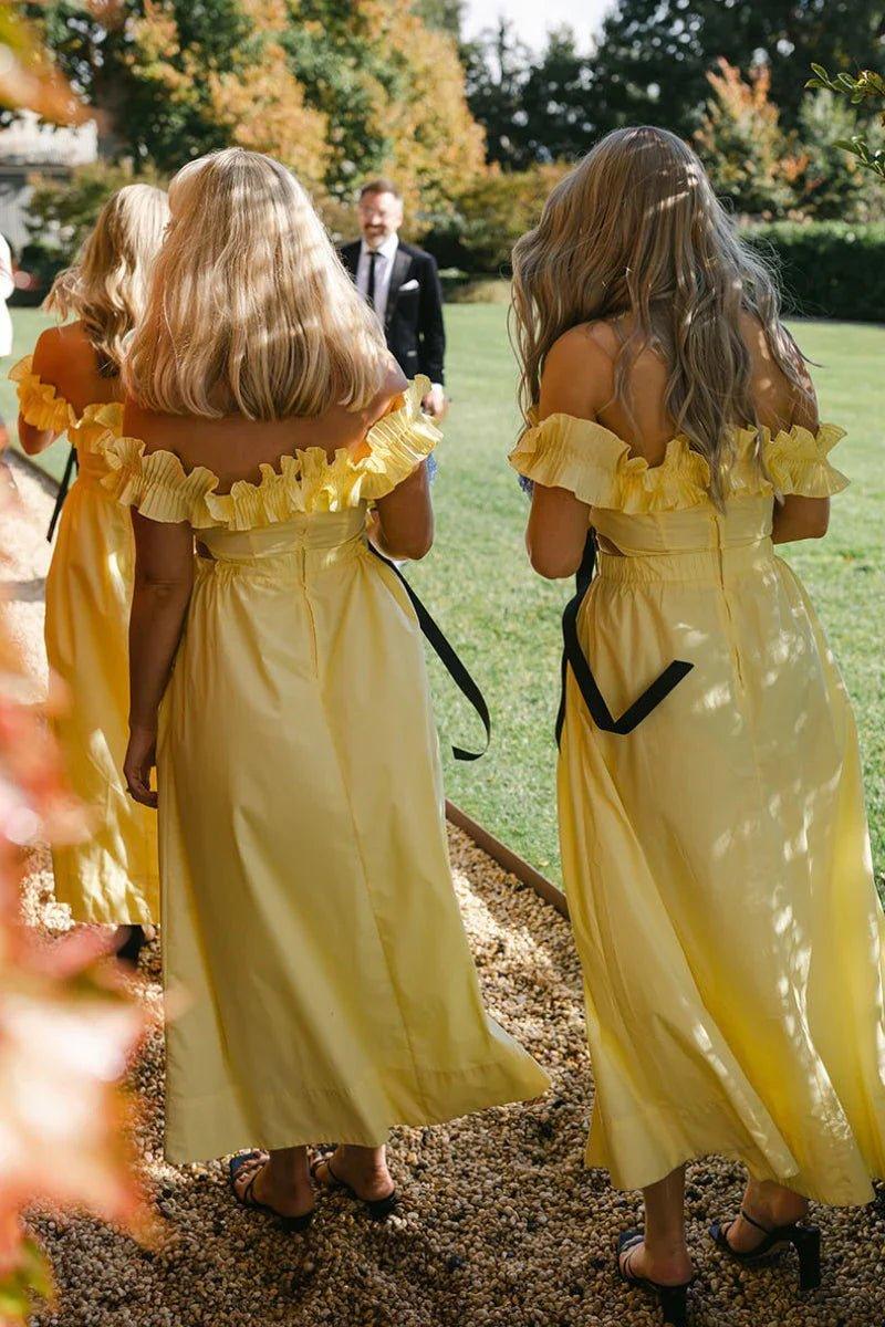 NumberSea - Bridesmaid Dresses Off the Shoulder Ruffle Satin Ankle Length
