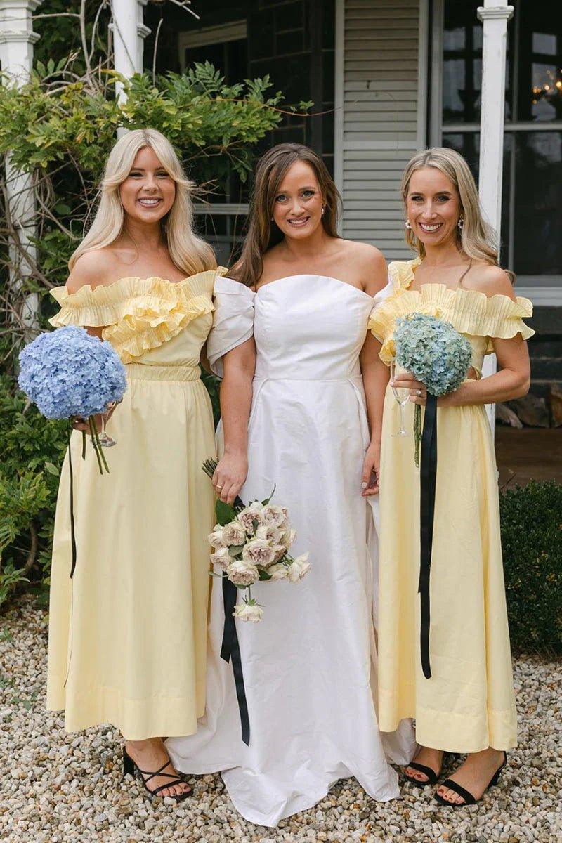 NumberSea - Bridesmaid Dresses Off the Shoulder Ruffle Satin Ankle Length