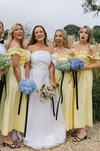 NumberSea - Bridesmaid Dresses Off the Shoulder Ruffle Satin Ankle Length