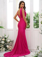 NumberSea - Bridesmaid Dresses Sexy Mermaid V Neck Backless Ruched