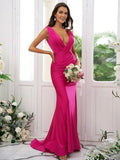 NumberSea - Bridesmaid Dresses Sexy Mermaid V Neck Backless Ruched