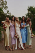 NumberSea - Bridesmaid Dresses Sheath Silk Satin V Neck Ankle Length with Straps