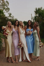 NumberSea - Bridesmaid Dresses Sheath Silk Satin V Neck Ankle Length with Straps