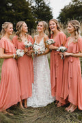 NumberSea - Bridesmaid Dresses Simple A - Line Coral Chiffon Long