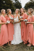 NumberSea - Bridesmaid Dresses Simple A - Line Coral Chiffon Long
