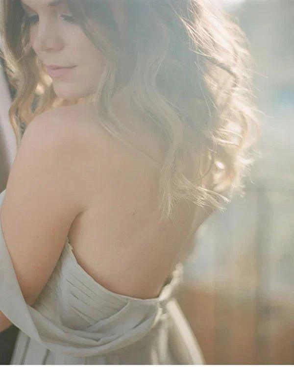 NumberSea - Bridesmaid Dresses Simple A - Line Off the Shoulder Chiffon Long with Split