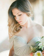 NumberSea - Bridesmaid Dresses Simple A - Line Off the Shoulder Chiffon Long with Split