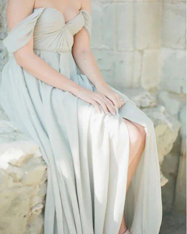 NumberSea - Bridesmaid Dresses Simple A - Line Off the Shoulder Chiffon Long with Split