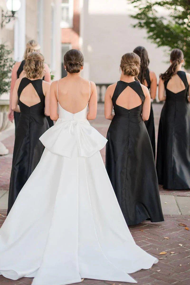 NumberSea - Bridesmaid Dresses Simple A - Line Round Neck Satin Long