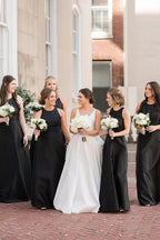NumberSea - Bridesmaid Dresses Simple A - Line Round Neck Satin Long