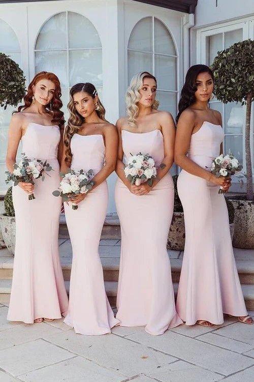 NumberSea - Bridesmaid Dresses Simple Strapless Satin Cheap Long