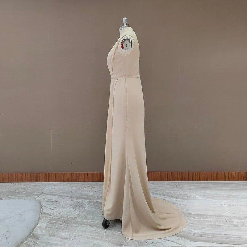 NumberSea - Bridesmaid Dresses Simple V Neck Sleeveless Sheath Pleated Long With Slit